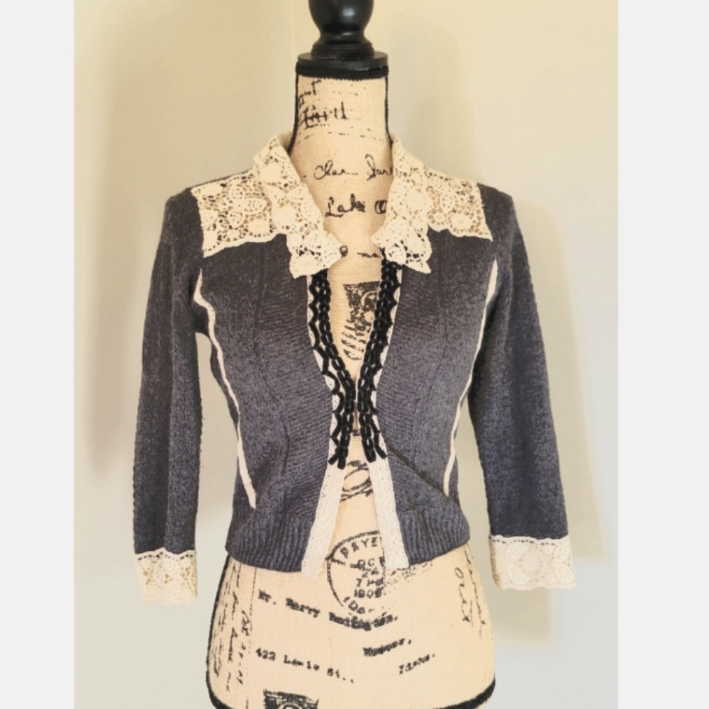 Anthropologie Lace, Cashmere, Wool & Velvet Guinevere Sweater Size S